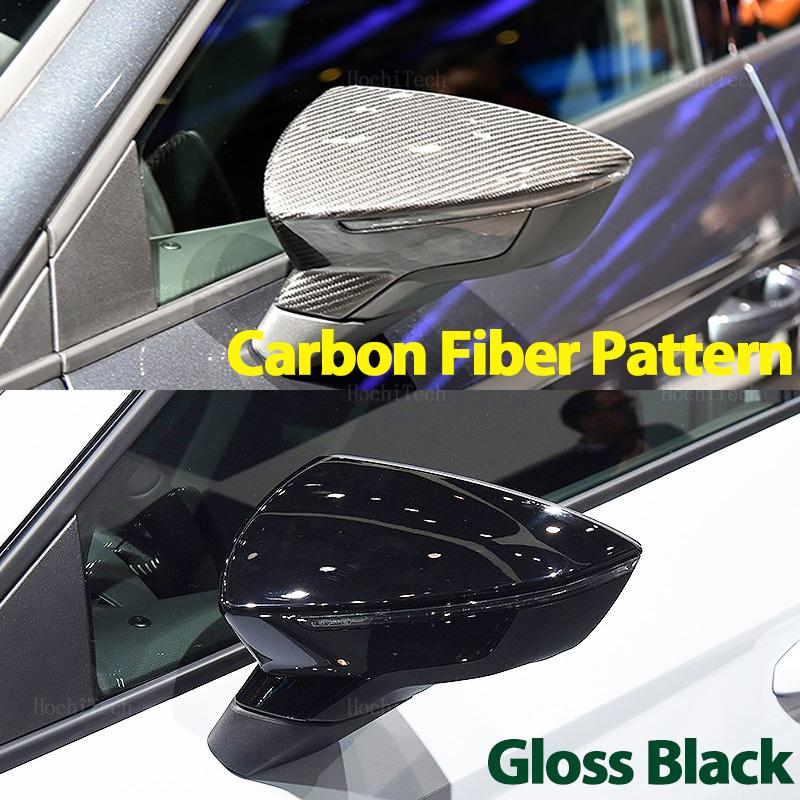 for Seat Leon Lion 5F III ST FR Cupra, Ibiza 6F V KJ1 , Arona KJ7 Rearview Mirror Cover Cap Carbon Fiber Look Gloss Black Caps