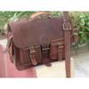 Handmade Genuine Brown Goat Leather Laptop Office Messenger Satchel Shoulder Bag