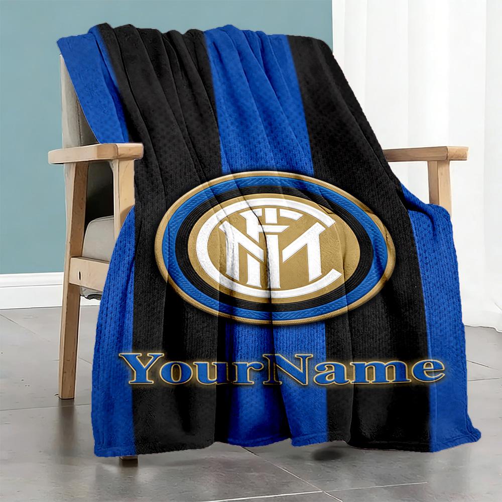 Плед Inter Milan с индивидуальным текстом Легкий плед с возможностью персонализации Удобный Отлично подходит для гостиной Дивана Кровати Пикников Всесезонное использование