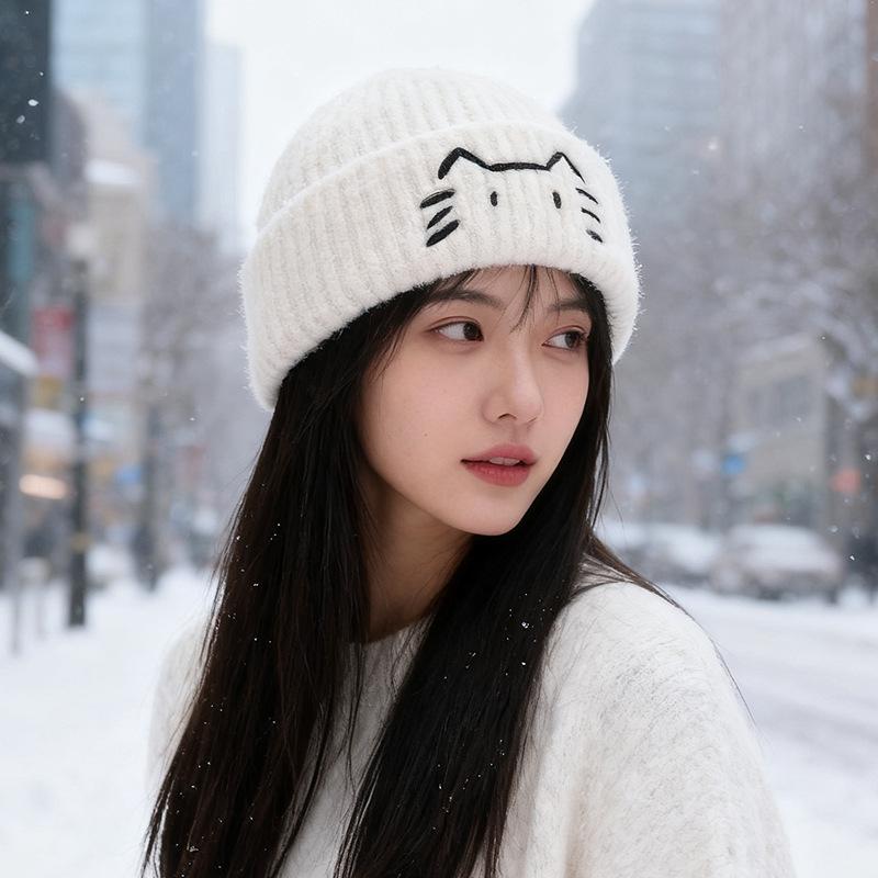 Cute wool hat autumn and winter warm pullover hat versatile ear protection cold hat