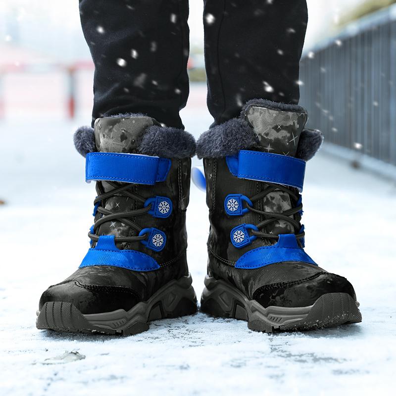 Children Warm Snow Boots Kids Winter Cotton Shoes Non-slip Snow Outdoor Warm Plush Boots High Top Warm Furry Footwear Waterproof Warm Sneakers