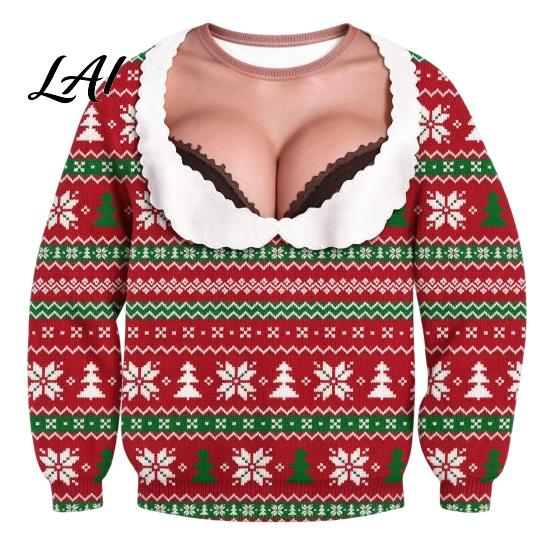 Relaxed Fit Holiday Shirt for Men Christmas 3D Printed Ugly Knitted Tops Funny Fake Hairy Festive Graphic Pullover Winter Wear Chest Sweater,