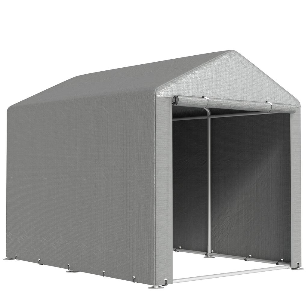Garden Shed, Storage Tent, Motorcycle Shelter, Roll-Up Zippered Door, 160 x 218 x 172 cm, Grey