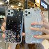 Блестящие Звездные Пайетки Ремешок на Запястье Подставка Чехол Для iPhone 16 15 14 13 12 11 Pro Max Plus Mini XS XR X 87 Прозрачный Силиконовый Чехол