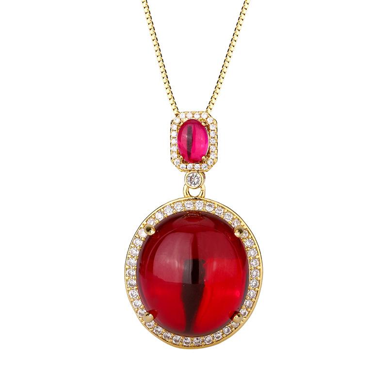 Jewelry Simulation Corundum Green Chalcedony Plain Retro Gold Pendant 18 * 20