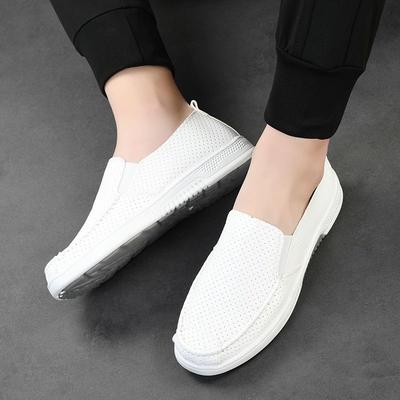 Модные белые мужские кожаные туфли, дышащие, настоящие, обычные, слипоны, дизайнерские, классические, оригинальные, элегантные, из ПУ, мужские повседневные туфли