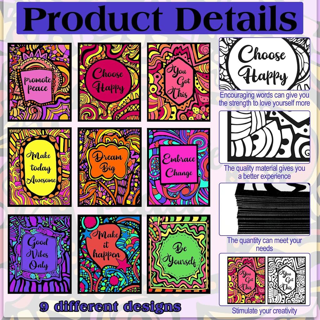 Yeaqee 36 Pcs Fuzzy Velvet Coloring Poster 8 x 10 Inches pirational Quotes Positive Velvet Art Poster Ideal for Family Time Crafts Coloring Care