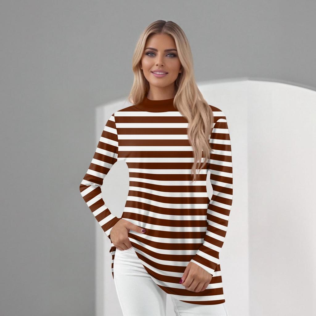 Женский повседневный топ с длинным рукавом и средним воротником