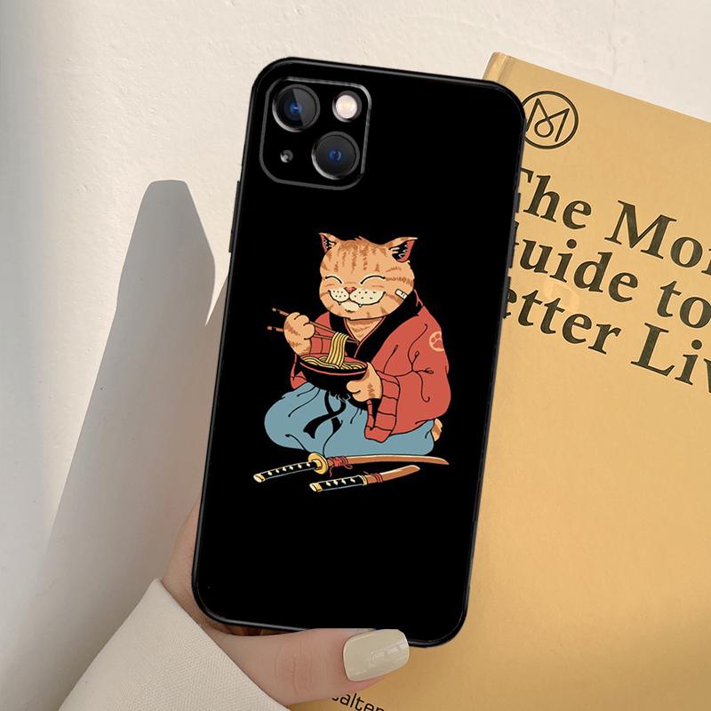 Ukiyo-e Samurai Cat Neko Ramen Case For iPhone 13 14 Pro Max 11 12 Mini 6S 7 8 Plus SE 2020 2022 X XR XS MAX Cover Coque