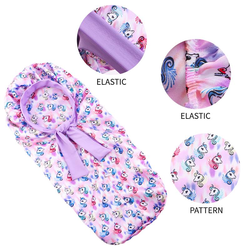 2PCS/LOT Kids Long Bonnet Night Sleep Hat Cartoon Print Elastic Shower Bath Cap Children Boys Girls Hair Care Headwrap