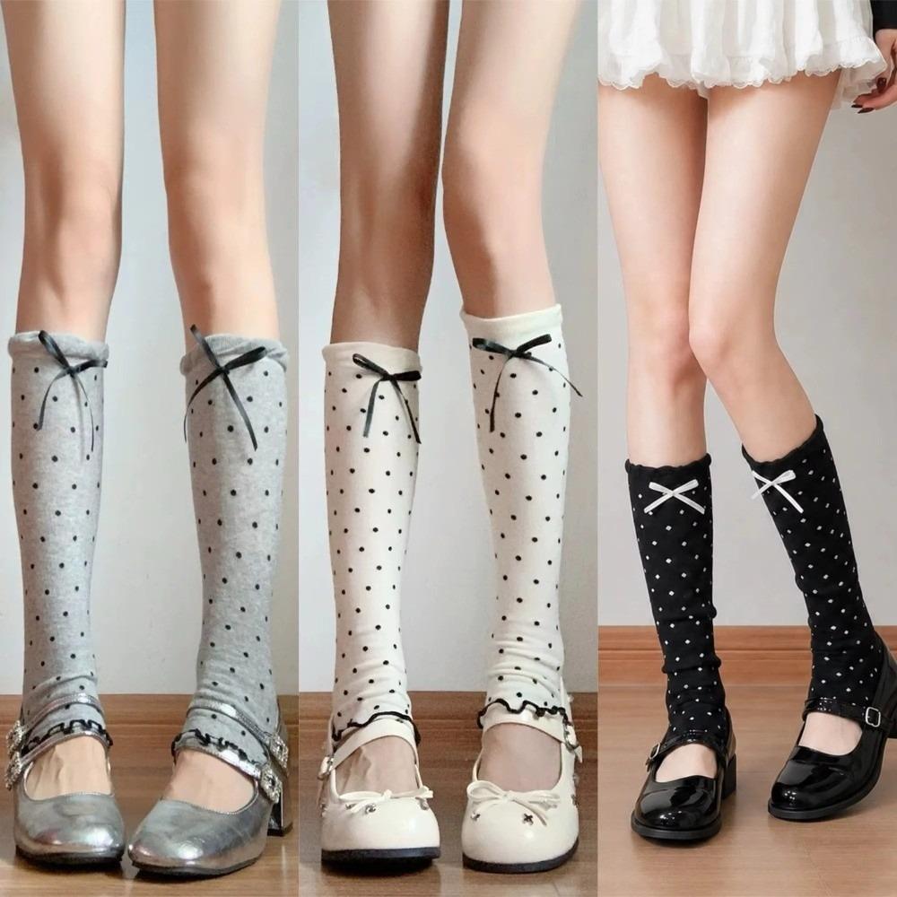 Ruffled Trim Bow Ruffled Calf Socks Knit Slouchy Leg Covers Vintage Kawaii Calf Socks Casual Wear