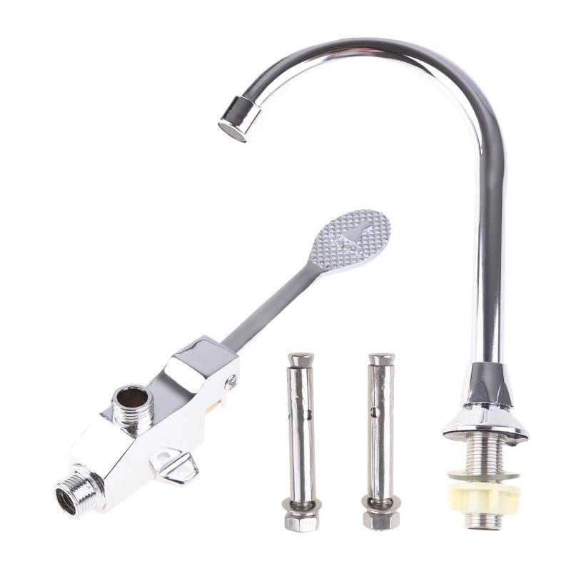 Foot Pedal Control Sink Faucet Vertical Basin Cold Water Faucet Stainless Steel