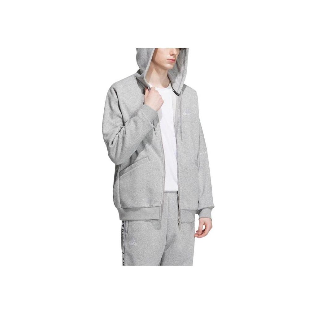 Adidas Куртка с капюшоном и длинными рукавами на молнии с принтом в виде полосок, серая, унисекс, IK7327