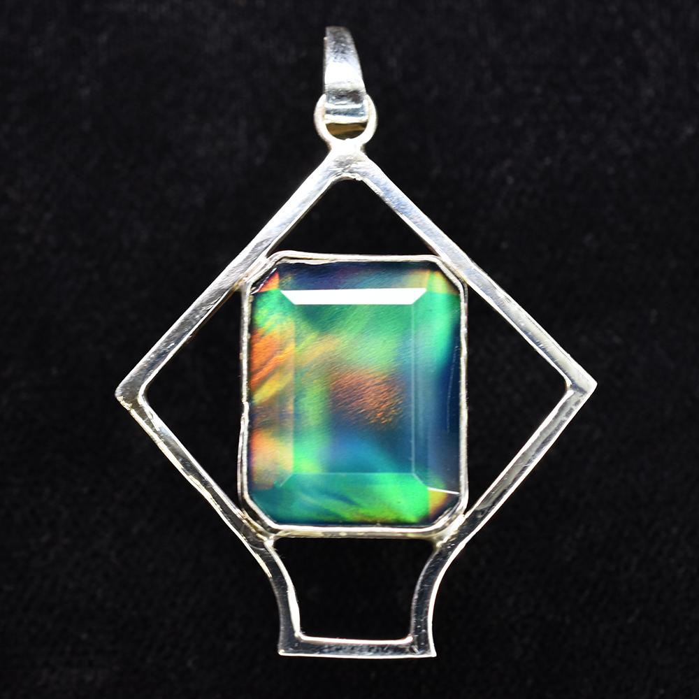 Natural Ammolite 32Ct Emerald 925 Sterling Silver Gems Pendant Jewelry