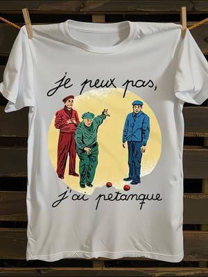 S Белая Винтажная Французская Футболка с Изображением Игры в Петанк