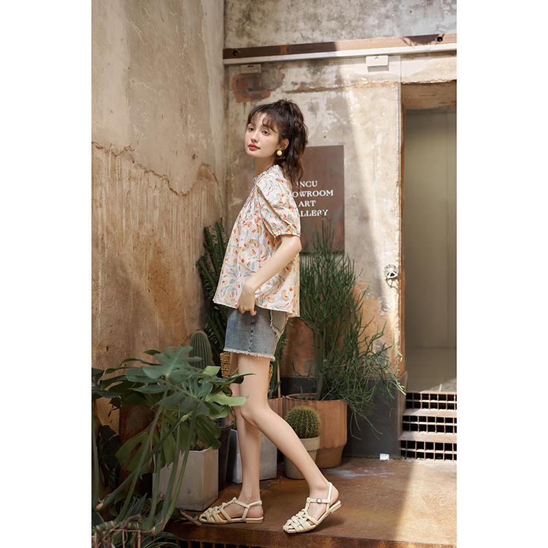 Mishow Женская блузка, лето 2023, с пышными рукавами и цветочным принтом, с круглым вырезом, свободные повседневные модные милые пуловеры, топы MXC37X0034