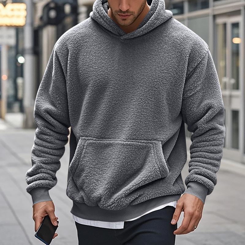 Loose Fit Pullover Hooded Sweatshirt Solid Fleece Lined Men S Casual