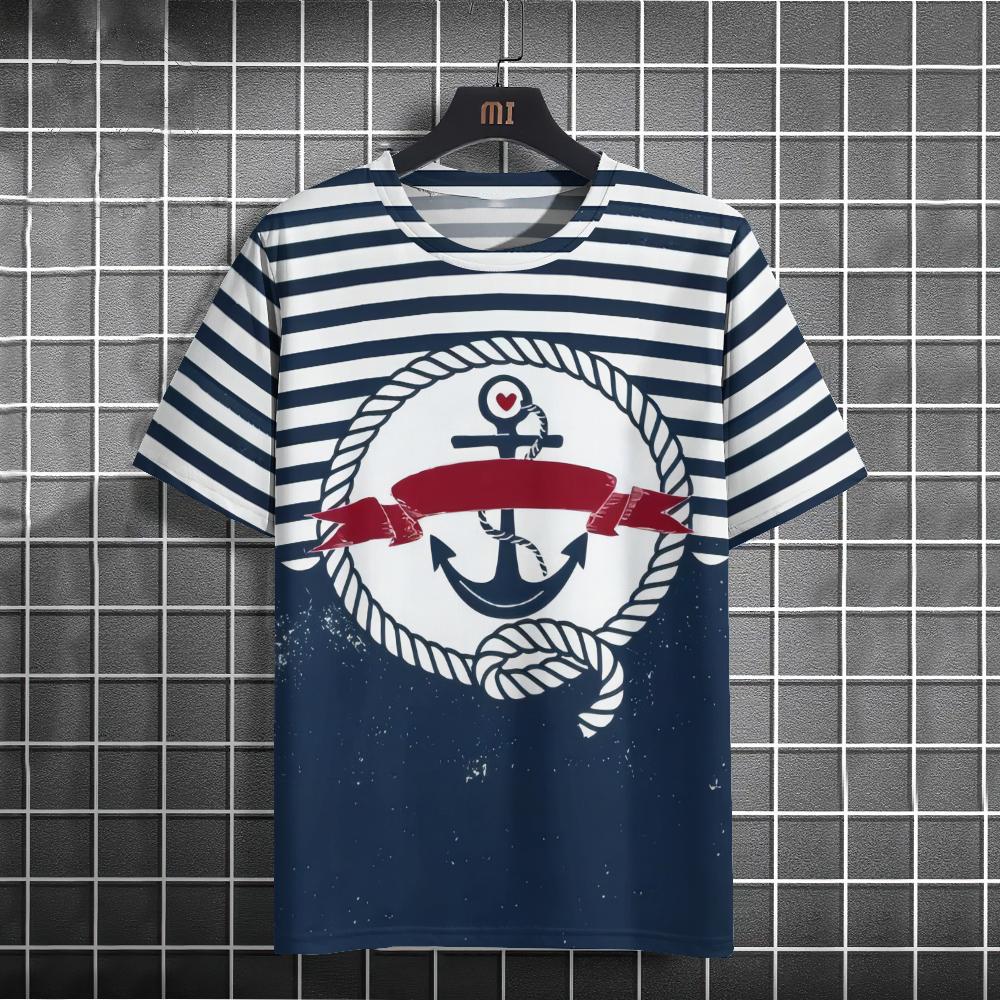 Мужская футболка в стиле ретро с 3d принтом «Якорь лодки» Футболки с короткими рукавами Топы с морским принтом Свободная футболка большого размера с коротким рукавом для мужчин