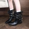 Fashion Punk Metal Rivets Pointed Toe Western Boots Women 2025 Fashion Pleated Mid Calf Riding Boots Street Style Metal Buckle Shoes