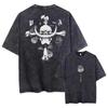 Винтажная футболка Street Wear Японское аниме ONE PIECE С принтом Стиранная с коротким рукавом Оверсайз Мужская повседневная футболка Топ