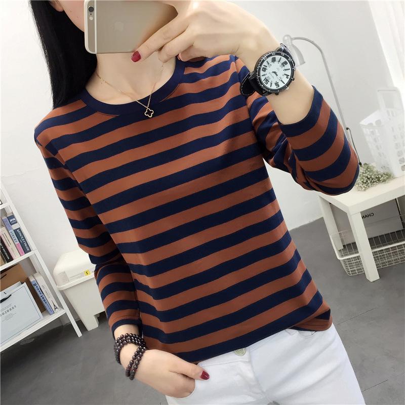 Женская свободная полосатая хлопковая футболка с длинным рукавом для весны и осени