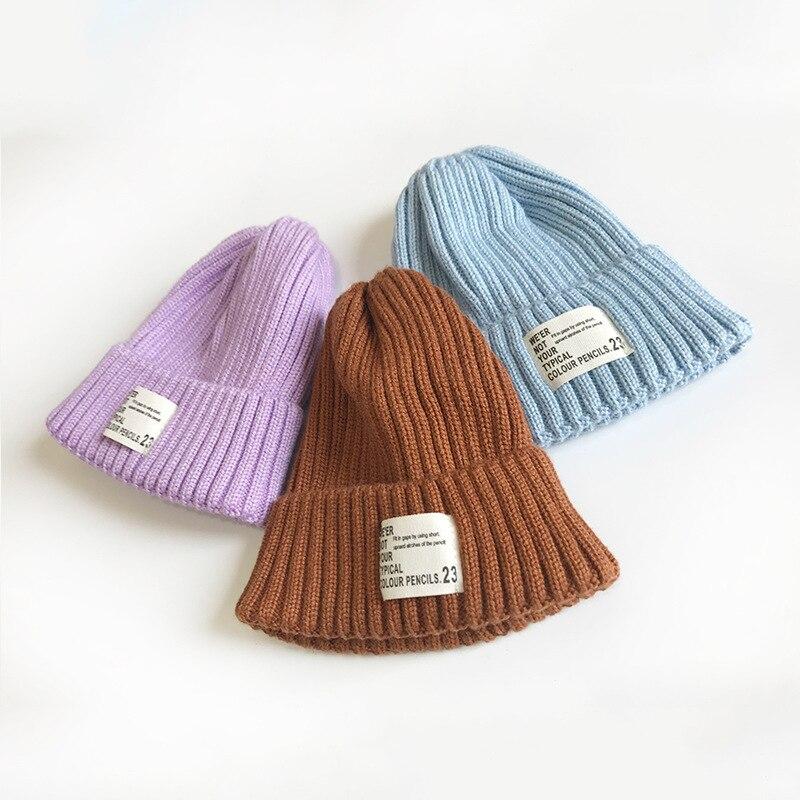 Fashion Candy Color Kids Hats Warm Knit Bonnet Caps Children Girls Boys Hats Baby's Cute Wool Hat