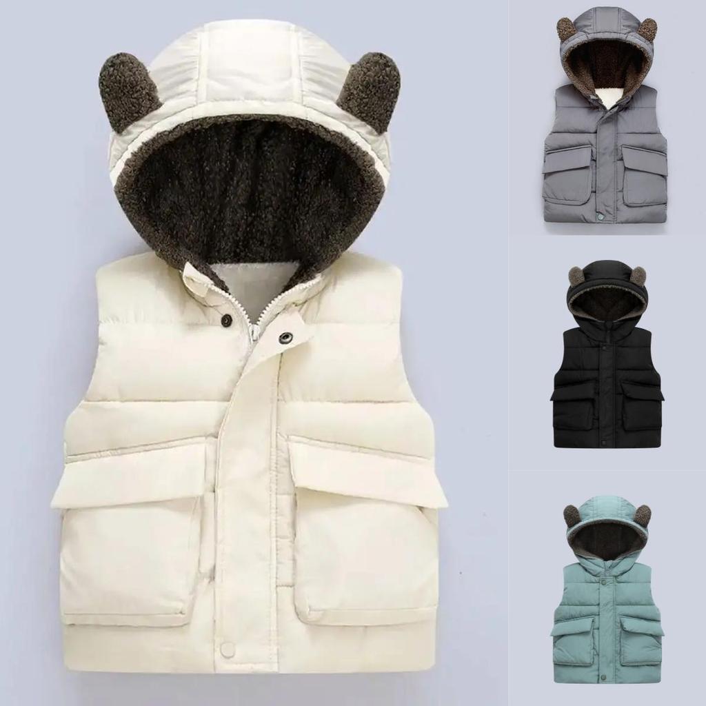Toddler Hooded Vest with Bear Ears, Warm Padded Gilet for Boys and Girls, Autumn Spring Outfit, Age 1–6