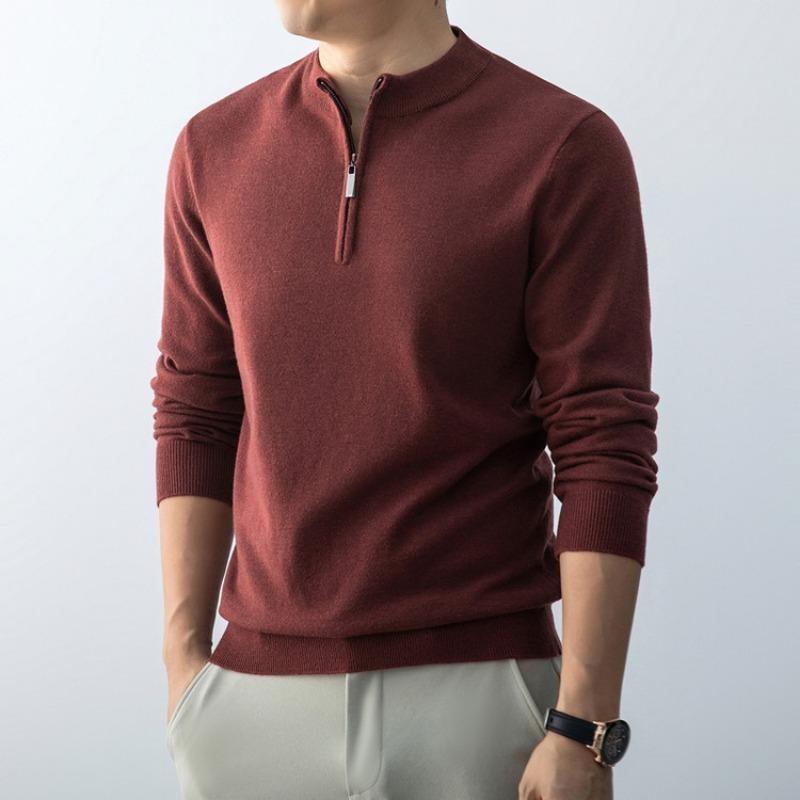 Men S Half High Neck Zip Knit Sweater Long Sleeve Top