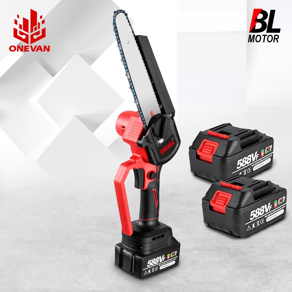 ONEVAN 8-дюймовая бесщеточная электрическая пила с масляным баллончиком, аккумуляторный инструмент для обрезки деревьев, цепная пила для деревообработки, аккумулятор Makita 18 В