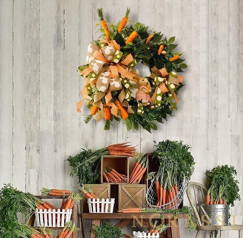 Венок для входной двери, милый венок кролика с золотыми яйцами, искусственными и морковью, для весенней стены дома