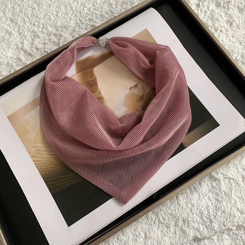 Magnetic Buckle Silk Scarf High Sense Summer Thin Temperament Colorful Bright Diamond Neck Protection Decorative Necklace Scarf Small Scarf