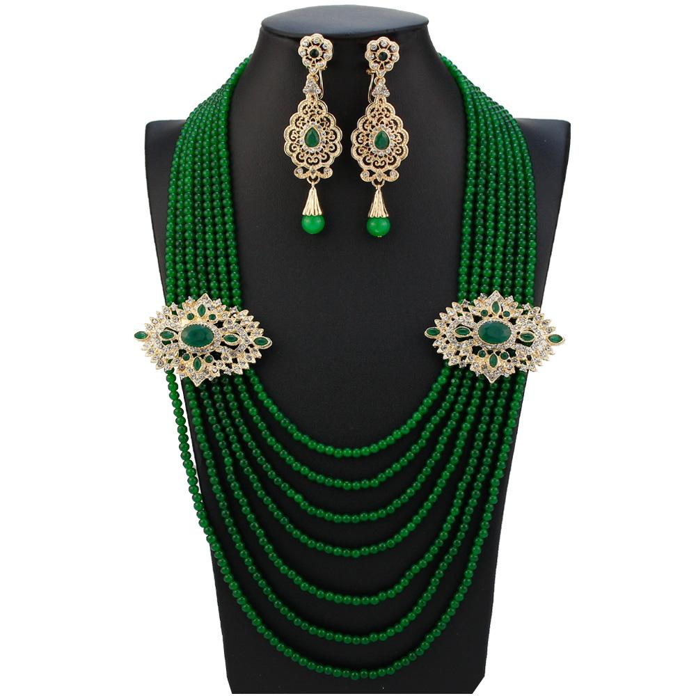 Золотое ожерелье из бисера для женщин, длинная многослойная цепочка с кристаллами, ожерелье невесты, свадебные украшения