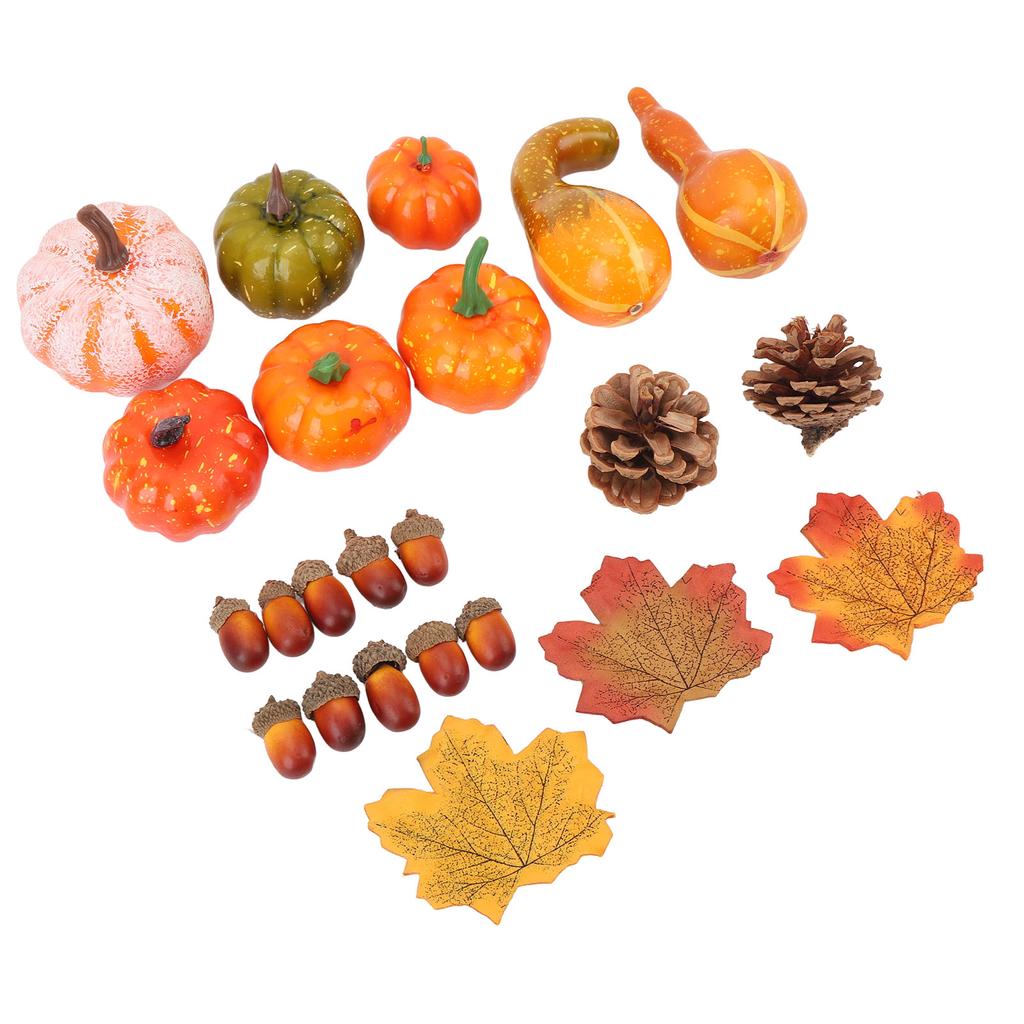 Набор осеннего декора с тыквами 50 шт. 30 кленовых листьев 10 желудей 2 сосновые шишки 8 тыкв искусственная тыква осенние листья желуди