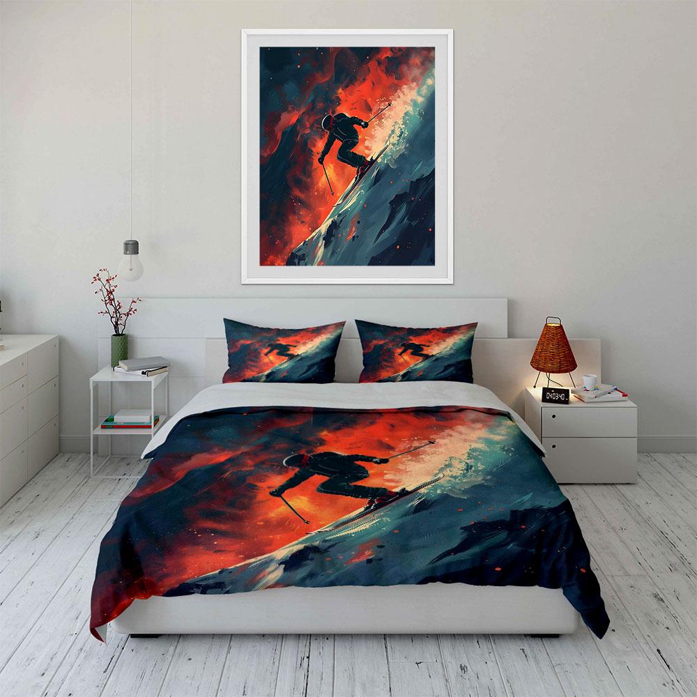 Skier with fiery background. Bedding sets Duvet cover sets Duvet covers Pillowcases(1 * Duvet Cover 2 * Pillowcases without duvet insert)