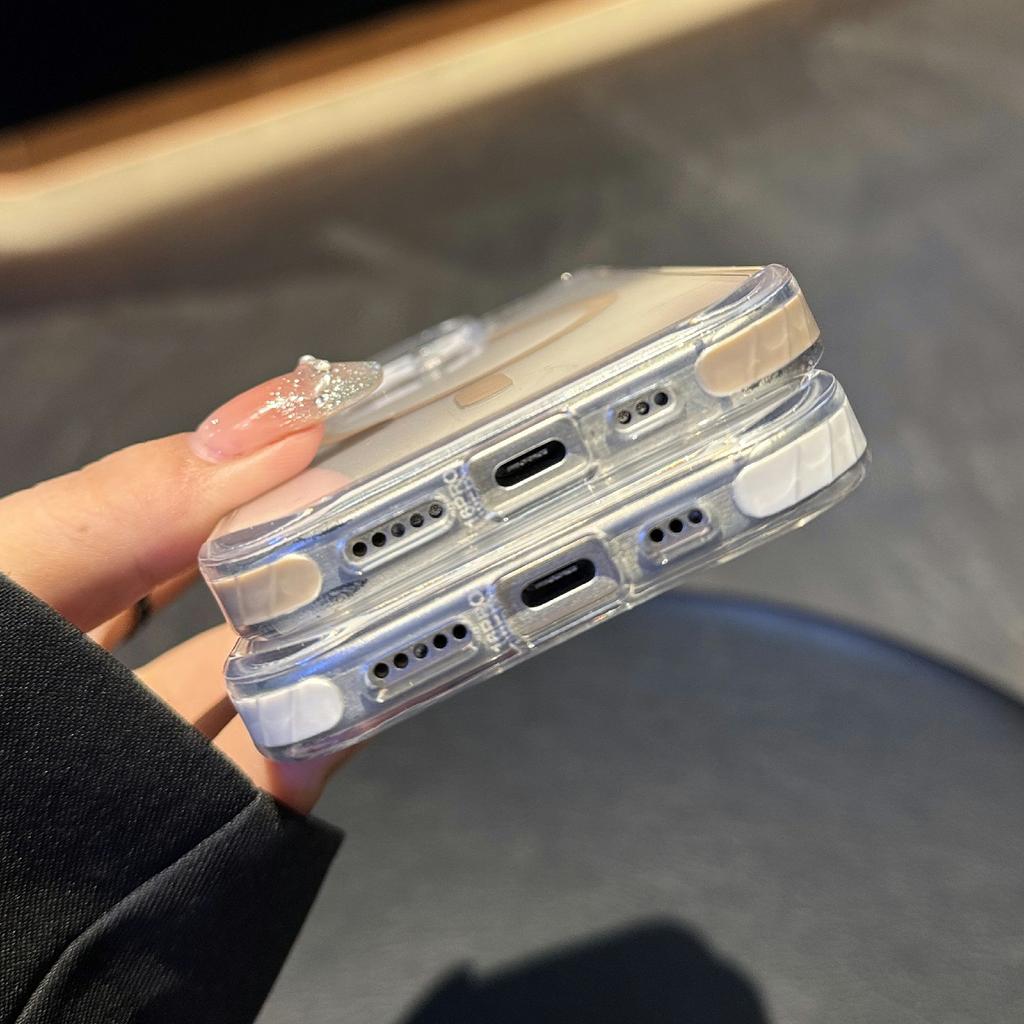 For iPhone 16 Pro Max Case Compatible with MagSafe TPU PC Clear Phone Cover with Metal Buttons