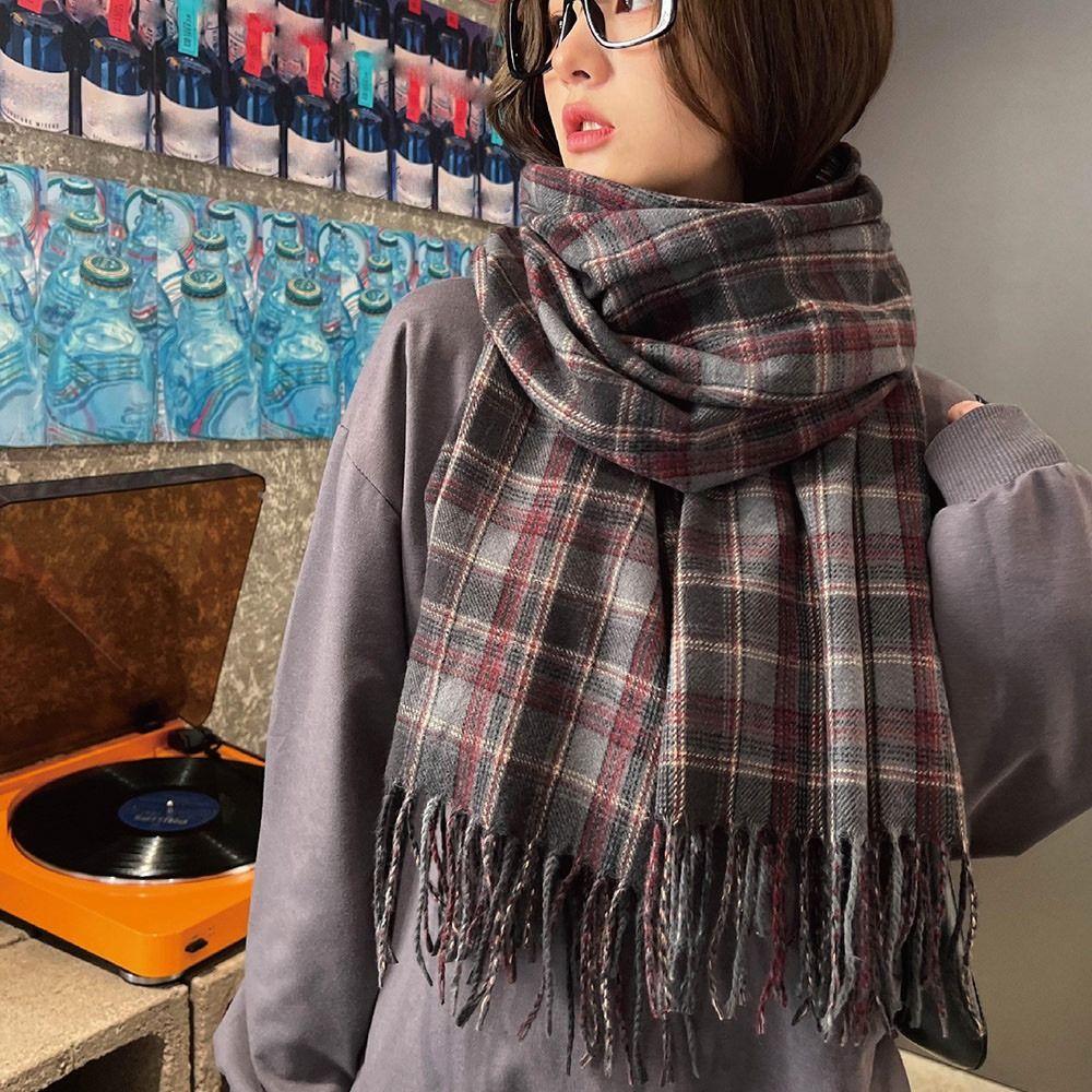 180*68cm Imitation Cashmere Scarf Vintage Plaid Printed Mujer Foulard Blanket Autumn Winter Warm