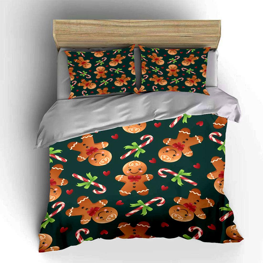 Gingerbread Candy Cane Print Bedding Duvet Cover Set Duvet Cover Pillowcases (1*Duvet Cover 2*Pillowcases, without duvet insert)