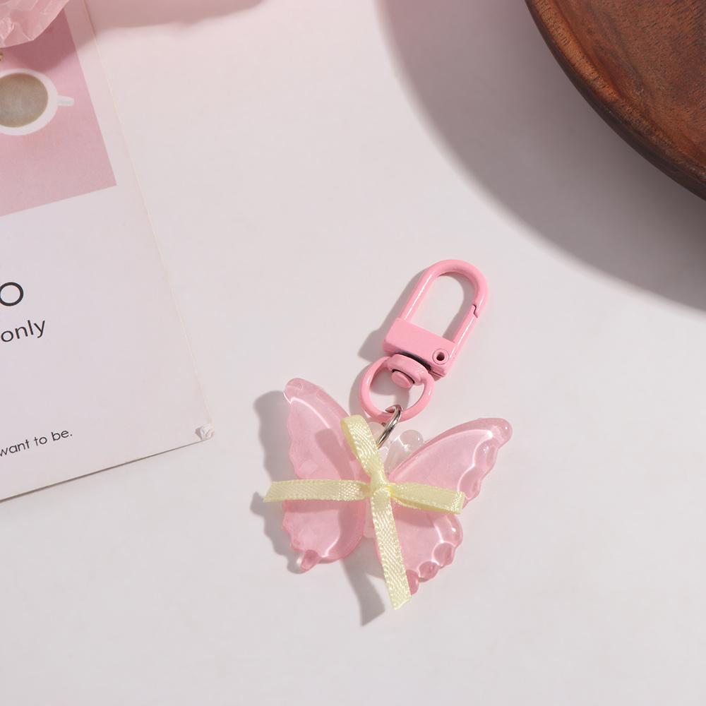 Resin Butterfly Keychain Sweet Ribbon Bow Keyring Creative Jelly Butterfly Pendant Bag Hanging
