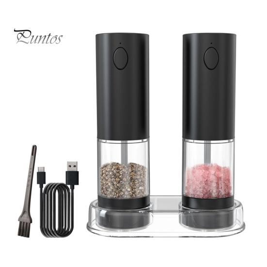 Электрическая мельница для соли и перца из 2 предметов со встроенной подсветкой, перезаряжаемая мельница из нержавеющей стали с регулируемой степенью помола, зарядка через USB-C, светодиодная подсветка