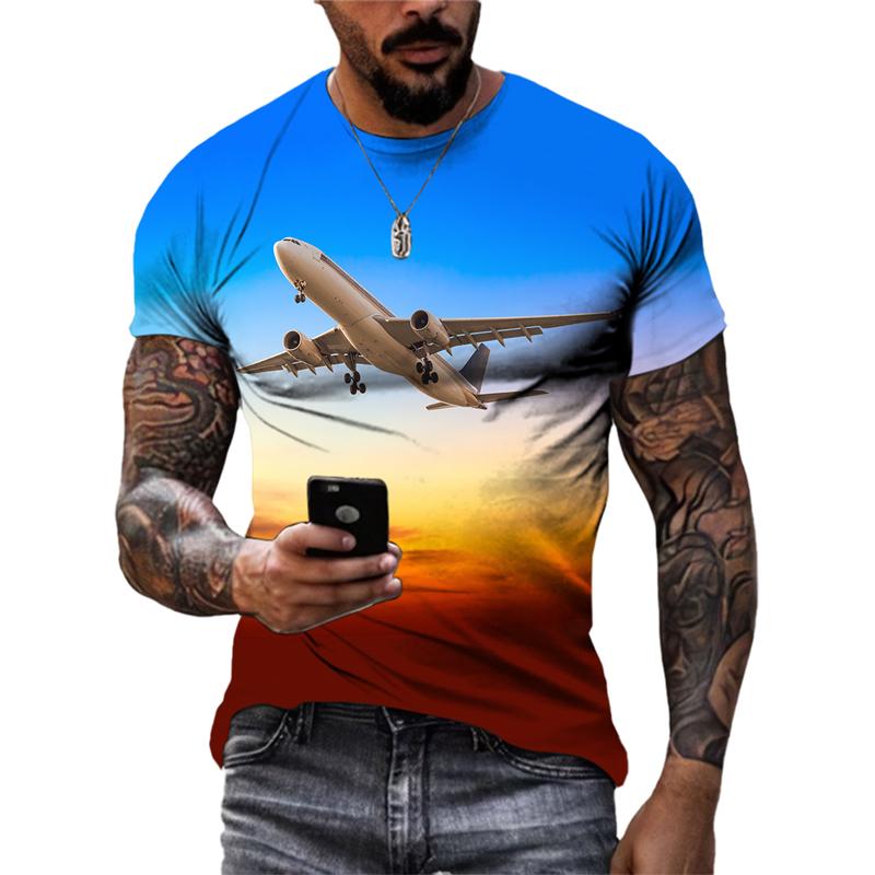 Fashion New 3D Printed Airplane Graphic T Shirts For Men Summer Trend Casual Fun Round Neck Short Sleeve Streetwear Tees Tops