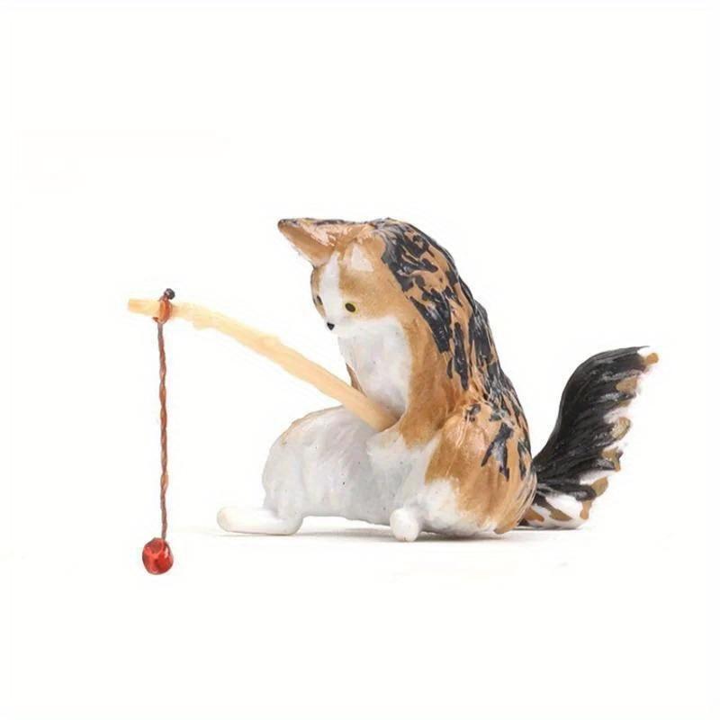 Рыбалка кошка украшения аквариум украшения рыбы ландшафтный дизайн мультфильм кошка статуя мини смола фигурка украшения дома