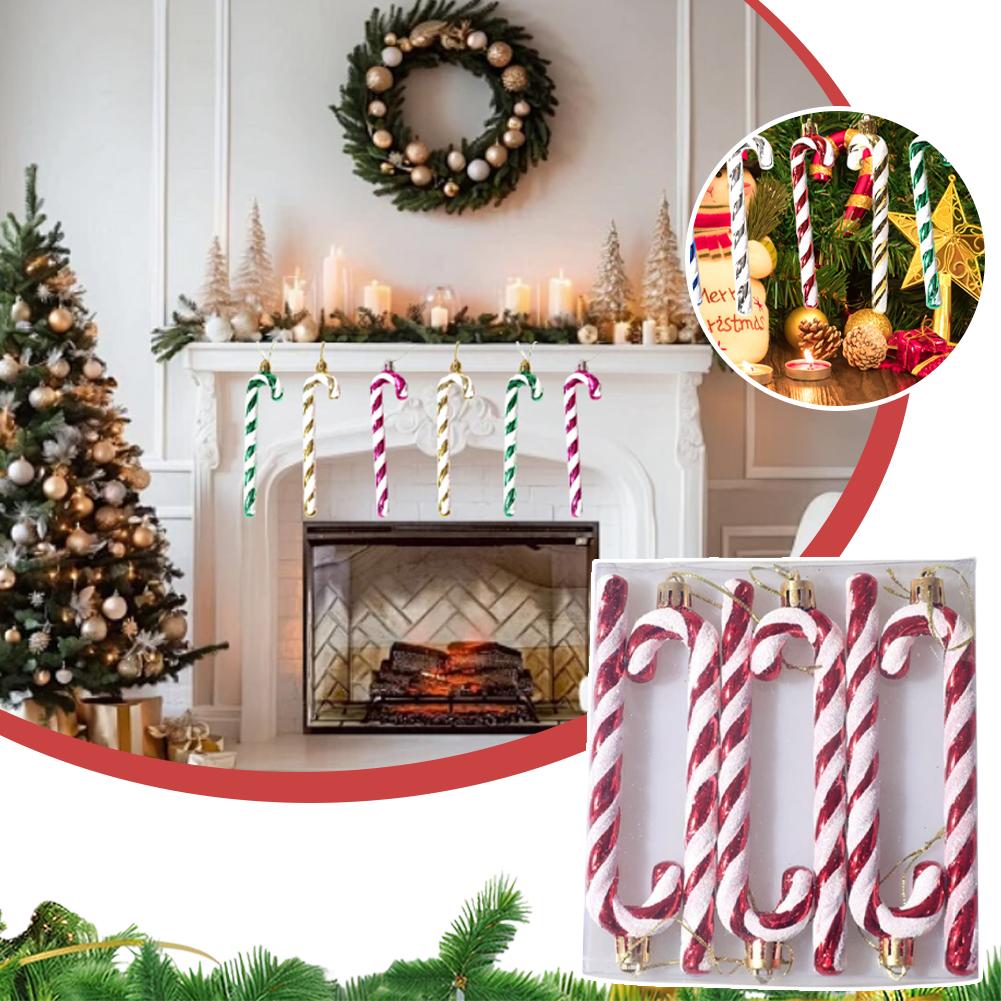 Christmas Tree Candy Decorations 6PCS Plastic Candy Cane Hanging Ornament 2025 Xmas Home Party Supplies Decor