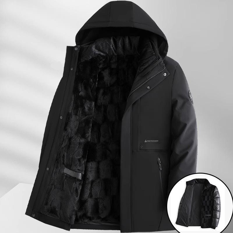 Мужские зимние ветрозащитные теплые куртки средней длины. Новое деловое повседневное пальто с капюшоном и съемной подкладкой из искусственного меха. Утепленная верхняя одежда для мужчин.