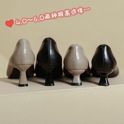 Женские туфли-лодочки на остром каблуке, на тонком каблуке, новые, на среднем каблуке, весна-осень, черные, с темпераментом, из мягкой кожи, с открытым верхом, одинарные туфли