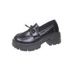 Loafers Women's 2024 Autumn 5 Spring New Roman Thick Heel Platform Bow British Black Small Leather Shoes