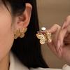 Creative Fashion Metal Wind Stud Earrings Hollow Three-Dimensional Heart-Shaped Geometric Petals Five-Pointed Star Simple Wind Earrings Women