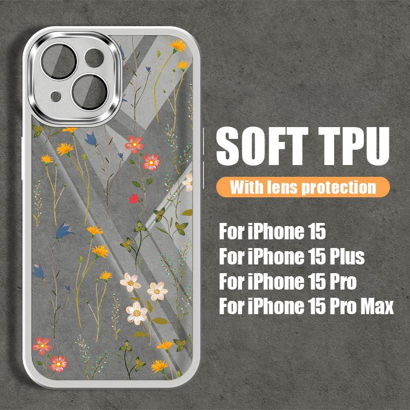 Силиконовый чехол для телефона с цветочным узором для iPhone 16 Pro 15 Pro Max 14 13 12 11, защитный противоударный прозрачный мягкий чехол из ТПУ