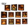 DIY Memory Box Display Lighted Halloween Ghost Shadow Kit, Wooden Frame LED Warm Light, Gothic Decorative Lamp with Crystal Glass Panel, Night