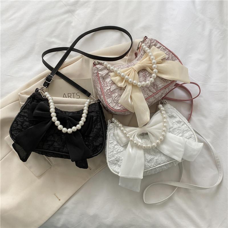 2024 Новая Мода Маленькая Сумка Через Плечо Женская Стильная Сумка Кроссбоди С Симпатичными Складками И Прекрасным Бантом Жемчужная Сумка В Белом Цвете