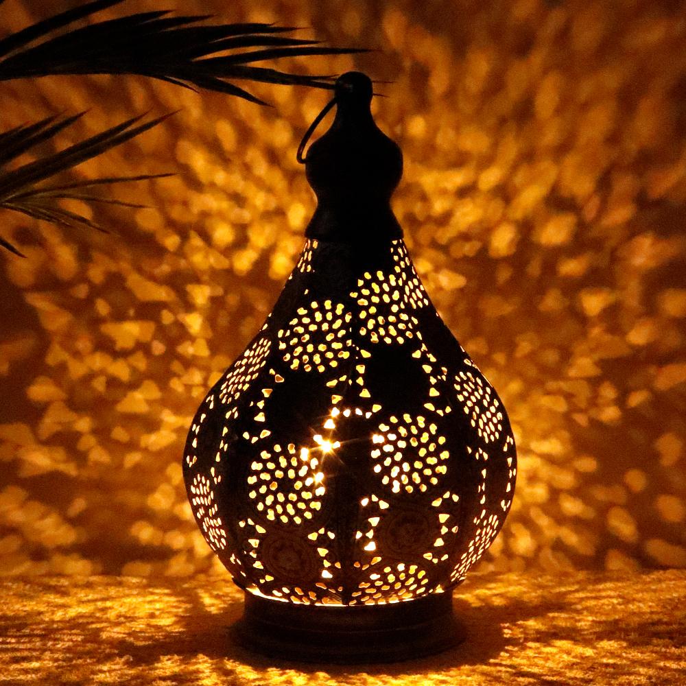 Moroccan Metal Hanging Lamp Battery Powered 29.5cm Tall Cordless Table Lamp for Home Decoration for Living Room Weddings